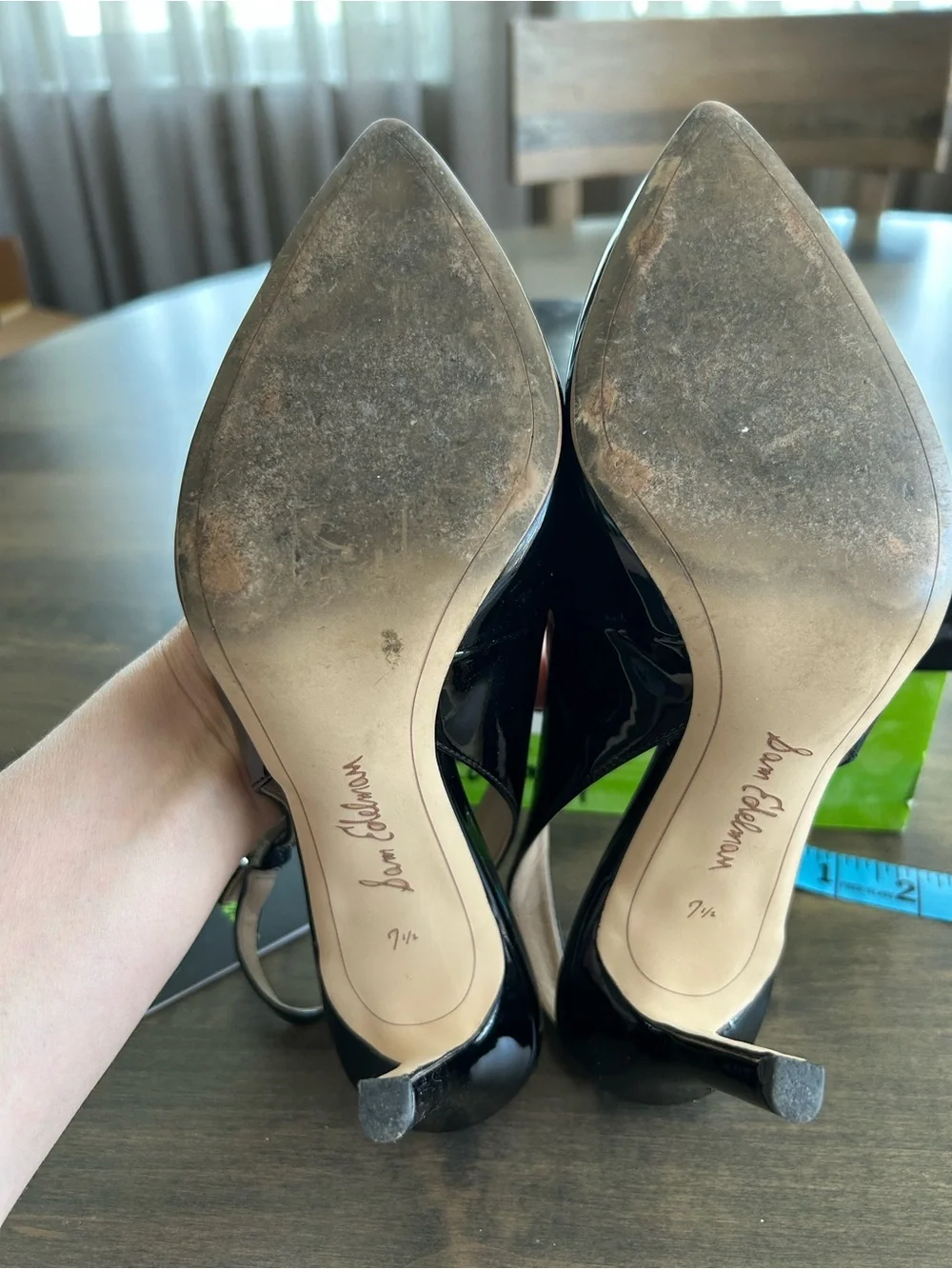 👠👠Sam Edelman Hastings Women's Black Patent Leather Slingback Pointed-Toe 👠